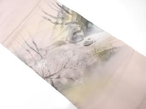 塩瀬　手描き風景模様　名古屋帯